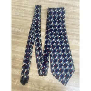 VTG 80s Abstract Geometric Print Tie Henry Grethel Italian Silk Necktie Tweed